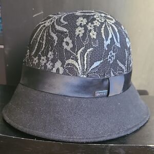 Betmar Black Floral Lace Cloche Hat